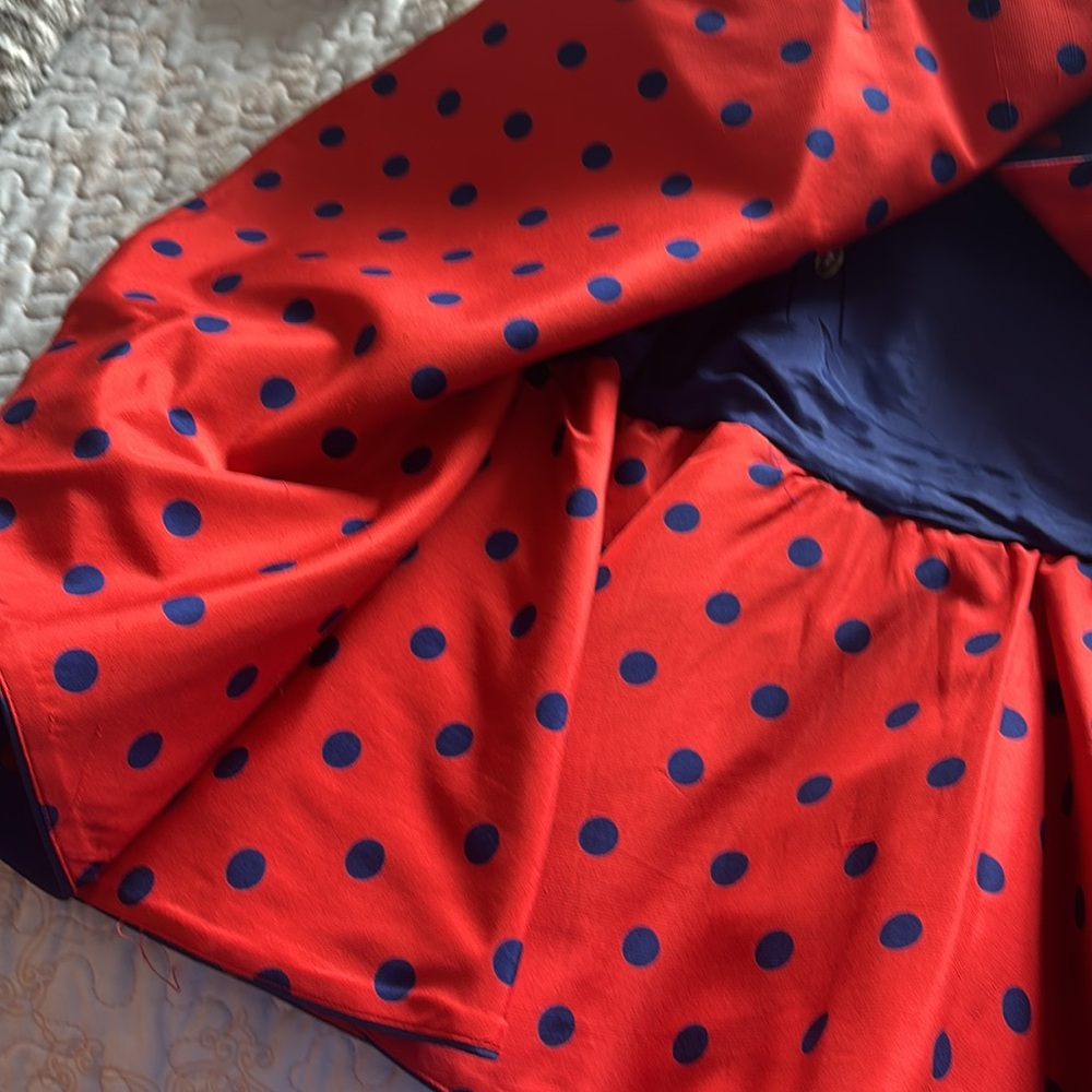 VINTAGE Raul Blanco 100% silk Blue and Red Polka Dot Dress. Size 12 - Picture 3 of 4
